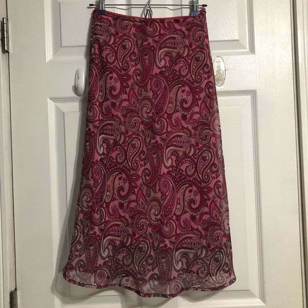 pink paisley midi skirt